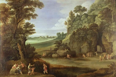Arkadische Landschaft mit Satyrn und Nymphen